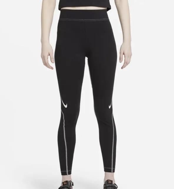 Nike Women's Sportswear Swoosh Leggings Mid Rise Gray/Black Sz Small