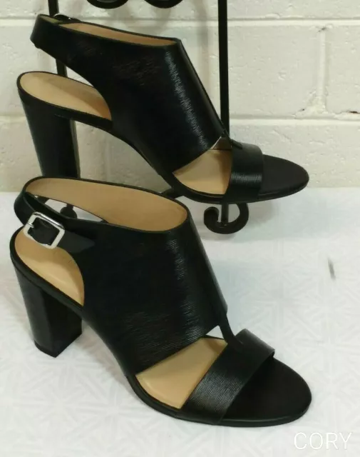 Women's H by HALSTON SHOES SANDALS Size 9M "Catrina" Black Leather Heel Deep toe