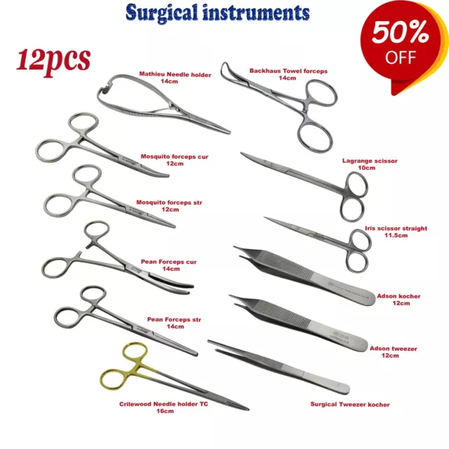 Dentaire Chirurgical Ciseaux, Pinces À Hémostatique Instruments Kit De 12 Pièces