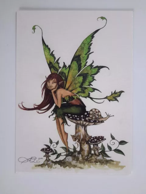 Green Butterfly Winged FAERY Faerie FAIRY POSTCARD ART PRINT BY AMY BROWN