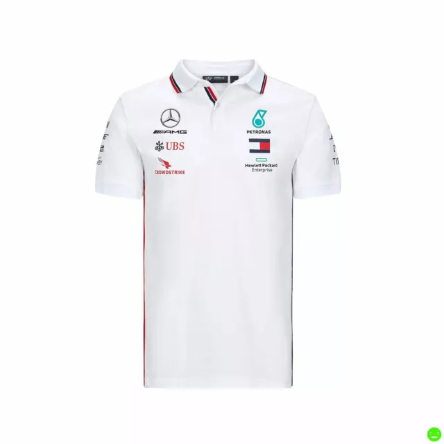 2020 Polo Shirt Maglietta Mercedes Amg Petronas F1 Team Bianca  Official