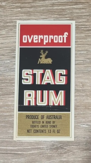 Australian Rum Label STAG RUM  Overproof Bottled in Bond by Toohey's Sydney