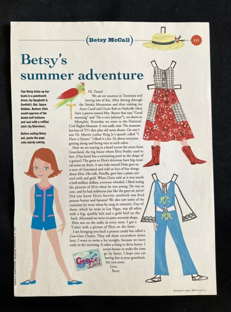 BETSY MCCALL MAG. Paper Doll, Betsy’s Summer Adventure, Aug. 1993, VTG ...