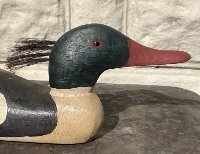 Vintage Wooden Duck Decoy Hand Carved Hand Painted 15” 3