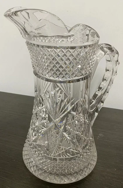 Large Hawkes American Brilliant Period Cut Glass Pitcher Signed ABP