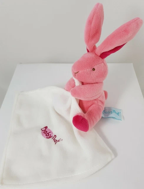 Doudou  BABY NAT peluche LAPIN ROSE FUSHIA mouchoir blanc PINK RABBIT comme NEUF