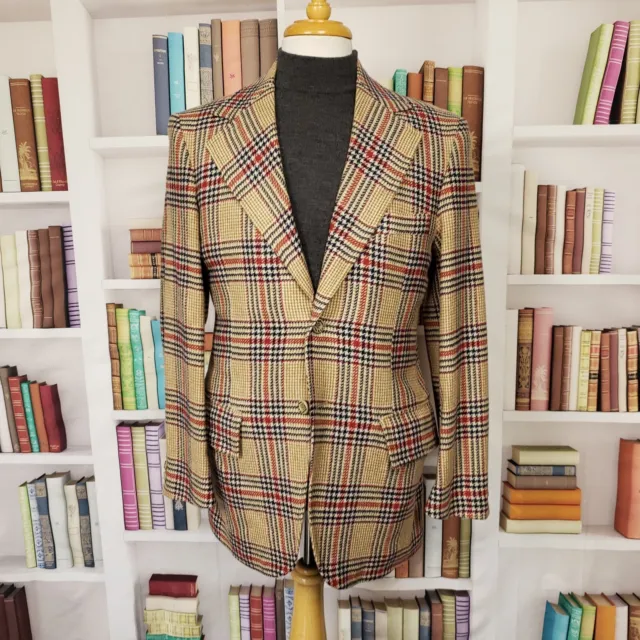 Silverman's Vintage Tweed Blazer Men 38R Plaid Wool Two Button Sport Coat Casual