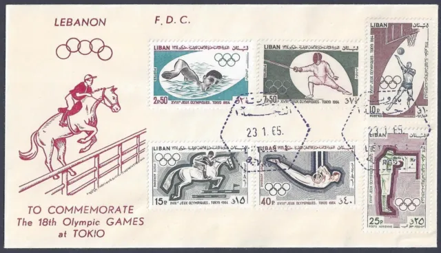 Libanon 1965 Tokyo Olympische Spiele Set Auf FDC Mit Cachet