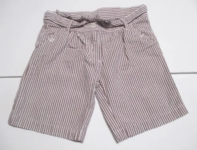 Girls Petit Bateau Brown Striped Seersucker Shorts Size 6 Year