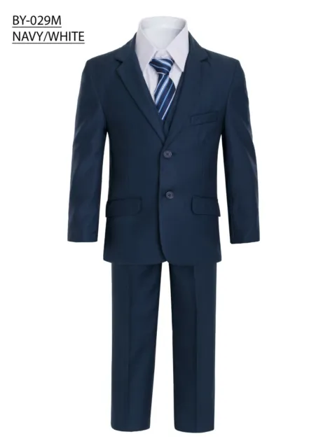 Magen KIDS Boys Navy FORMAL SLIM FIT suit 5 pc set coat,vest,pant,shirt,cliptie
