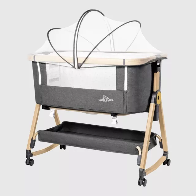 Grey Baby Bassinet with Mattress, Rocking Crib Co-Sleeping Cradle, Mosquito Net