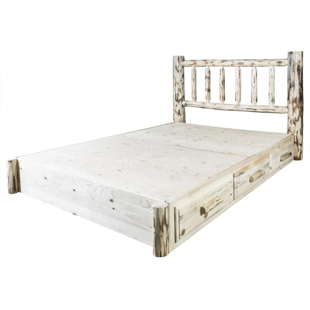 Log Storage Platform Bed with Drawers Amish Made Full Size Rustic Lodge Beds