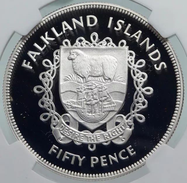 1977 FALKLAND ISLANDS Elizabeth II JUBILEE Proof Silver 50 Pence Coin NGC i85977