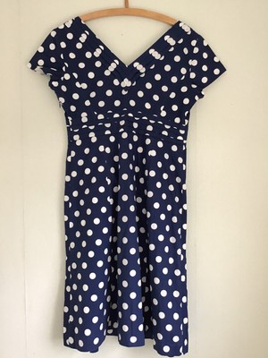 BODEN  Navy Blue with White Spots Cotton DRESS  Size UK 10R  US 6R