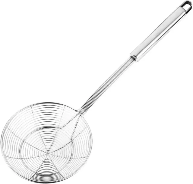 Frying Spoon Solid Stainless Steel Spider Strainer Skimmer Ladle with Handle for