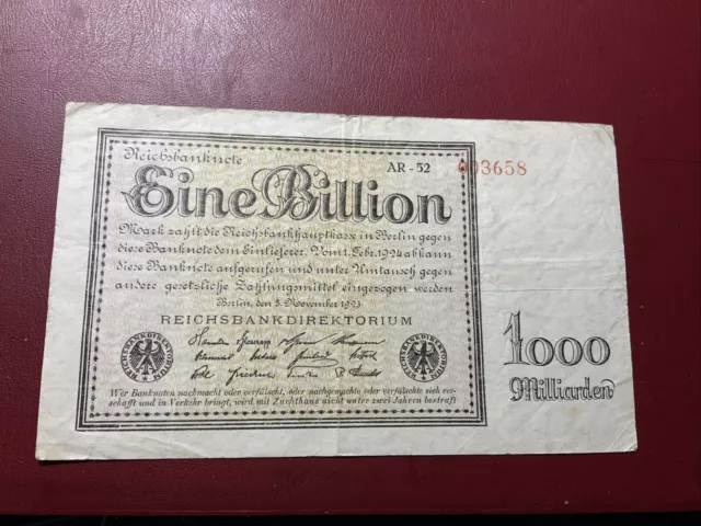 Berlin Reichsbanknote 1 Billion Mark 1923