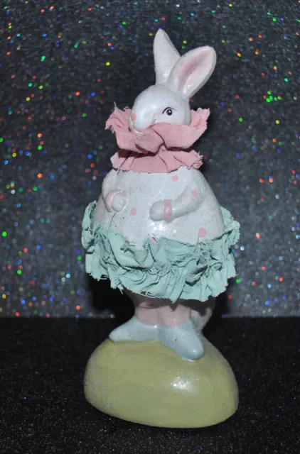 NEW BUNNY RABBIT  FIGURINE EASTER DECOR EGG Cute Glittered 7" Vintage Style