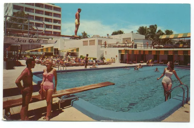 Miami Beach FL The Sea Gull Hotel Pool Cabana Club Postcard ~ Florida