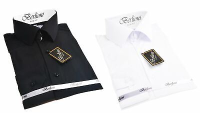 Berlioni Italy Men's Dress Shirt Slim Fit Long Sleeves Convertible Cuff Italian