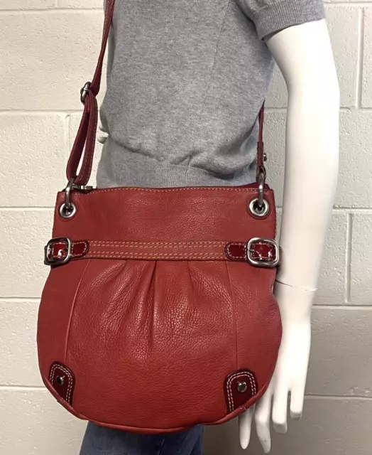 FOSSIL Red Leather Lg Pleated Crossbody/Shoulder Bag