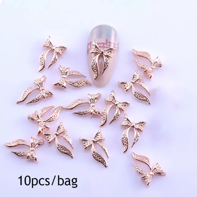 10PCS 3D Cinta Uña Aleación Charm Moño Uña Diamante Manicura Decoración Joy <