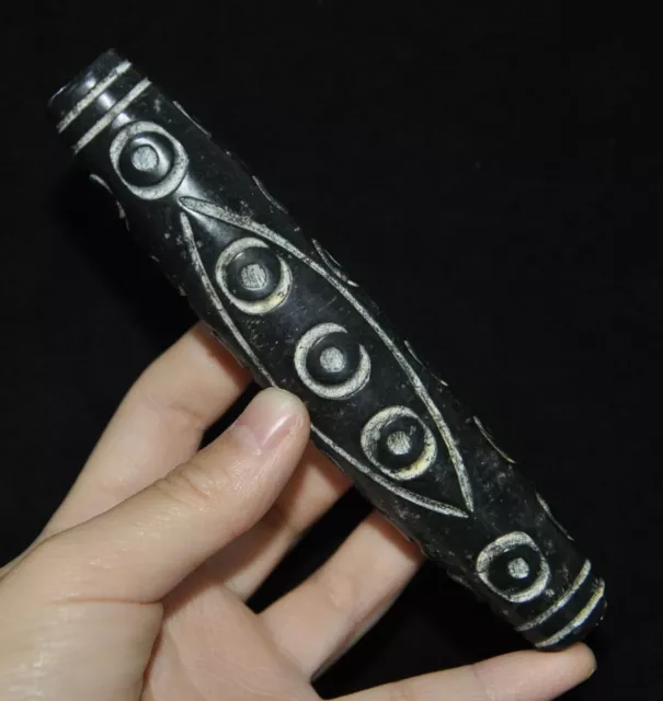 5'' Hongshan Culture meteorite iron carved Feng Shui yu Cong statue pendant