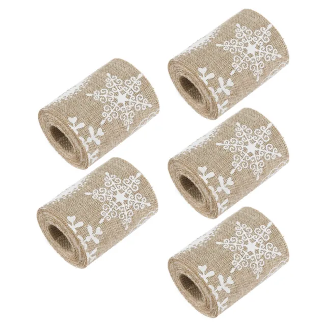 5 Pcs Snowflake Gift Wrapping Fabric Christmas Tree Ribbon Linen Printed Wired
