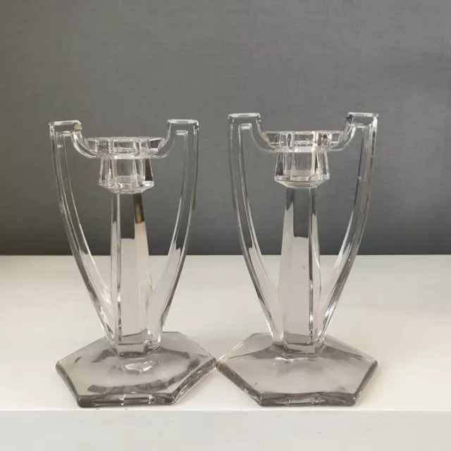 Pair Of Vintage Art Deco Glass Candle Sticks  Holder