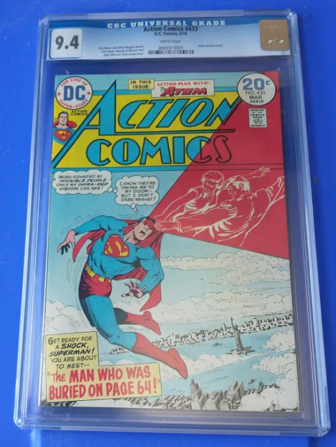 Action Comics 433 DC CGC 9.4 NM W White Pages Superman Atom