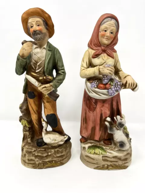 2 pc. Home Interior HOMCO Old Man & Woman Porcelain Figurines #1417, Farmers