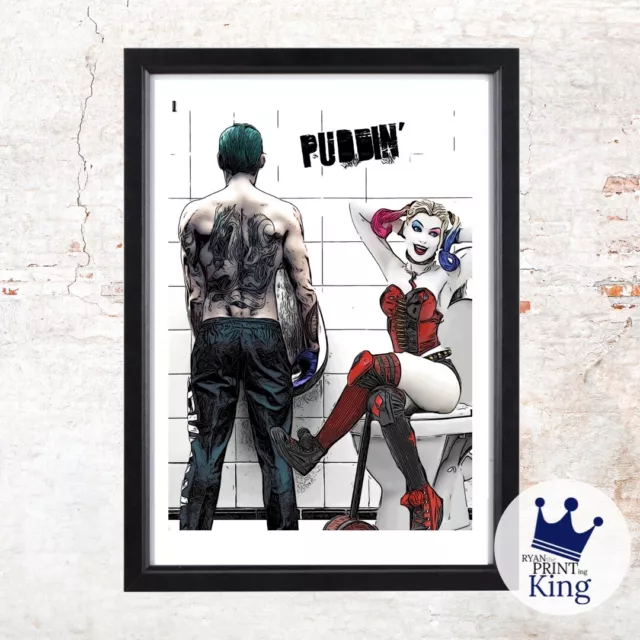 Superhero Comic A4 print Joker Harley Quinn DC Avenger Bathroom Toilet Art New