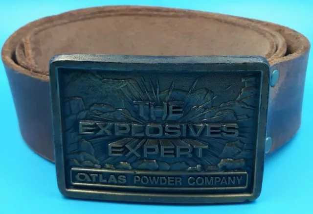 Vintage Atlas Powder Company The Explosives Experts Brass Belt Buckle & Ltr Belt
