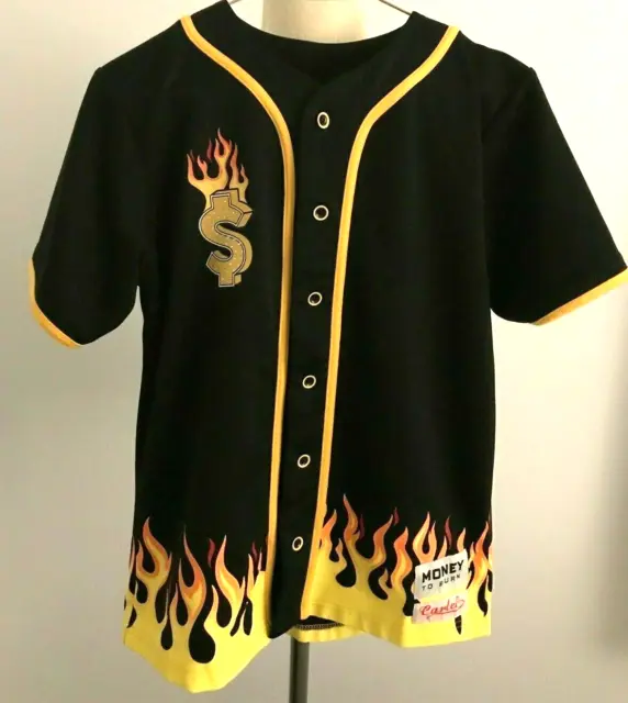 FRPLY Boy's Cartel Money To Burn Full Button Short Sleeve Shirt Size: L
