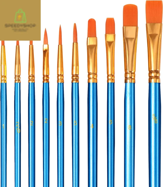 10 Pezzi Pennelli Acrilici - Brencco Nylon Artist Brushes, Set Di Pennelli per A