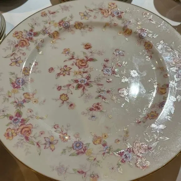 Vintage Sango Fleurette Multicolor Floral Dinner Plate Set of 4 Gold Trim Japan