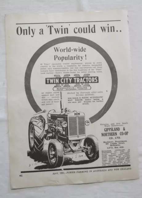 Twin City Tractor Advertisement Removed from a 1951 Farming Magazine Minneapolis