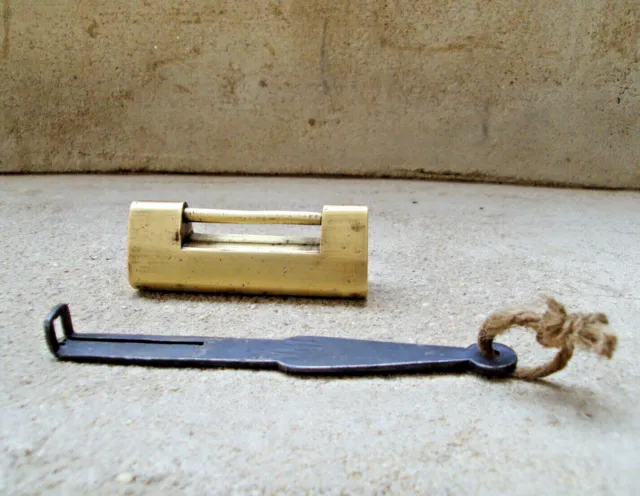 Vintage solid Brass Very Unique Hand Made padlock with key Rich patina lock