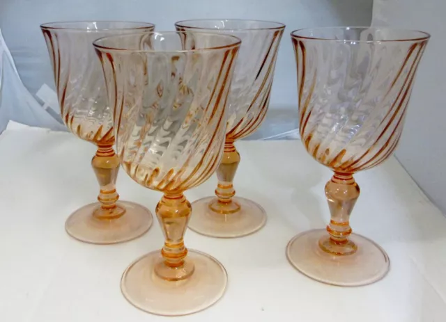 4 ROSALINE PINK Swirl Optic Water Goblets Arcoroc Cristal d'Arques France 6 3/8"