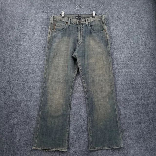 Armani Jeans Mens 36x30 Blue Straight Leg Mid Rise Zip Medium Wash Denim Italy
