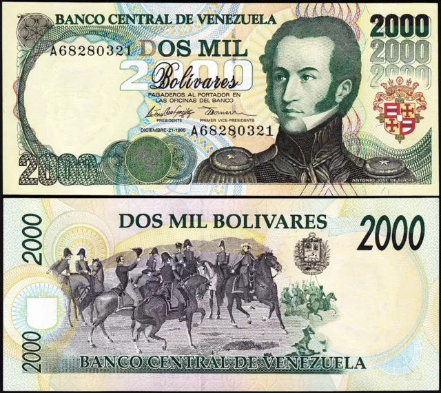 Venezuela 2000 Bolívares 1995, UNC, LOTE CONSECUTIVO DE 5 PIEZAS, P-74b, prefijo A 2