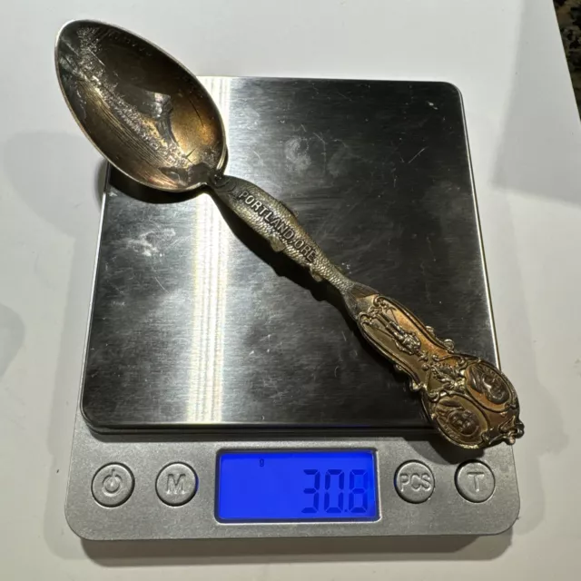 ANTIQUE Large FIGURAL STERLING SILVER PORTLAND SOUVENIR SPOON 30.9g