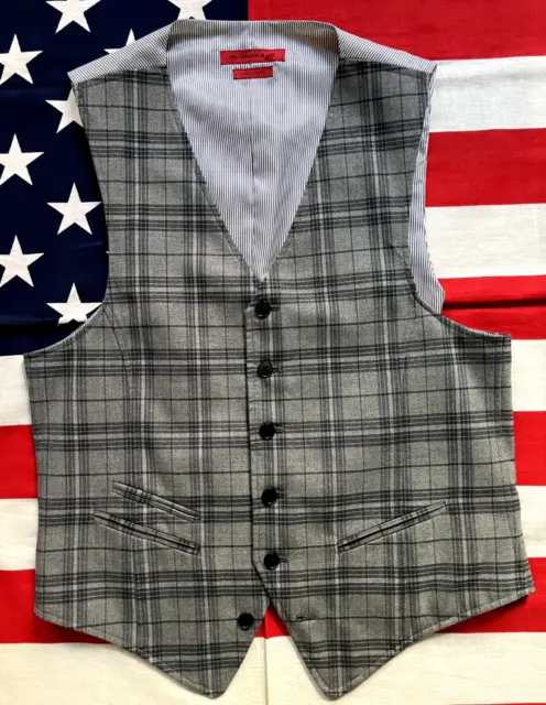 John Varvatos USA Plaid Gray Vest Waist Coat Checks Men's Size Small S