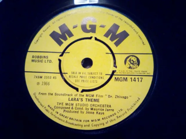 THE MGM STUDIO ORCHESTRA Lara’s Theme 7” Single MGM1417 1966 Dr Zhivago Vgc++