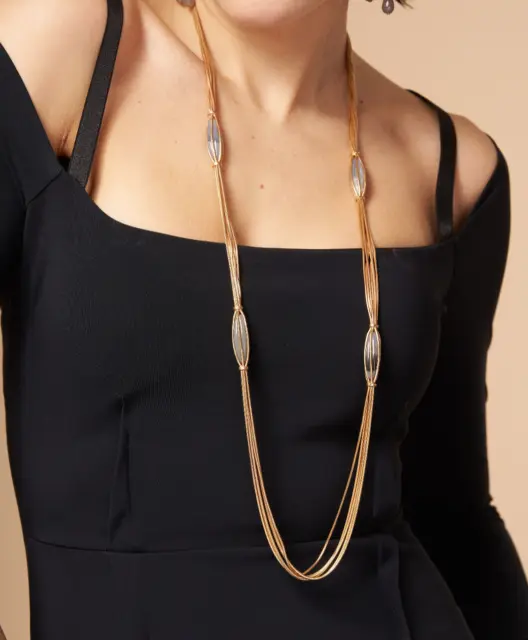Collana donna lunga quarzo dorata oro stile vintage antico fatta a mano Italia