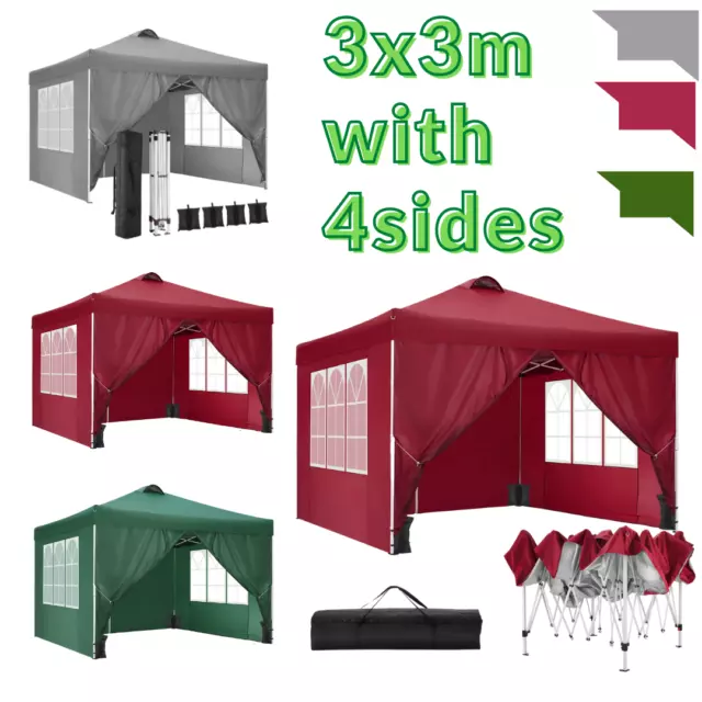 Pavillon 3x3m Wasserdicht Partyzelt Gartenzelt UV Faltpavillon Popup faltbar NEU