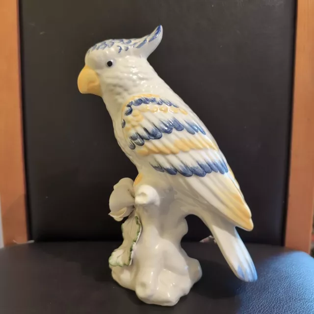 Cockatoo Figurine Ornament Vintage Porcelain White Med Parrot 9in Tall