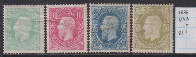 Belgish Congo 1886 Leopold II 4 val. Mi#1/4 - 81 € MH*  Scarce & Rare!