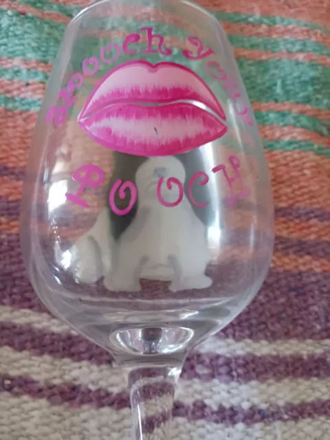 hand painted wine glass dog painted on it Shih-Tzu