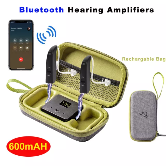 Bluetooth Rechargeable Hearing Aid Adjustable Sound Voice Amplifier Behind Ear