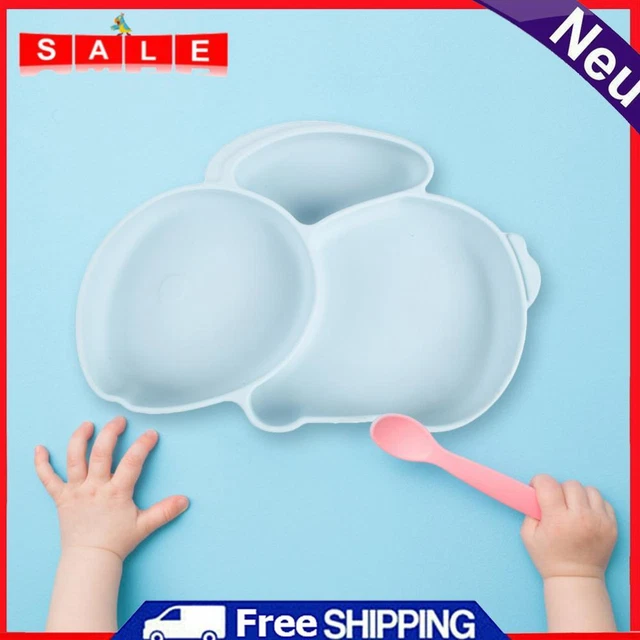 Cartoon Children Dishes Silicone Baby Feeding Dishes Baby Cutlery (Light Blue)